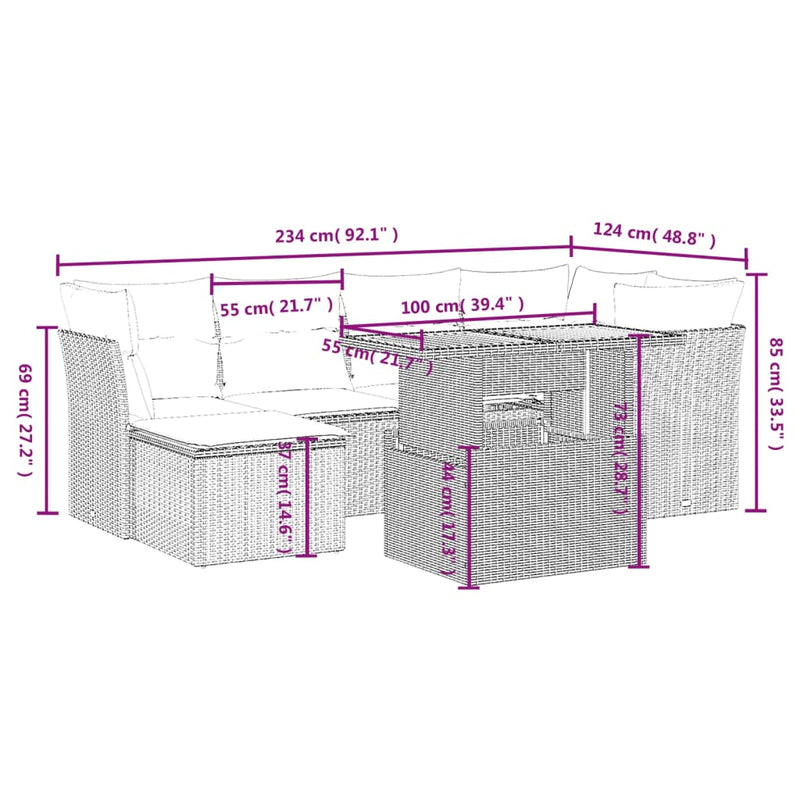 vidaXL 7 Piece Garden Sofa Set with Cushions Grey Poly Rattan