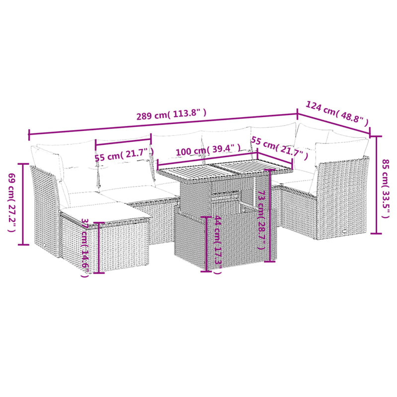vidaXL 8 Piece Garden Sofa Set with Cushions Grey Poly Rattan