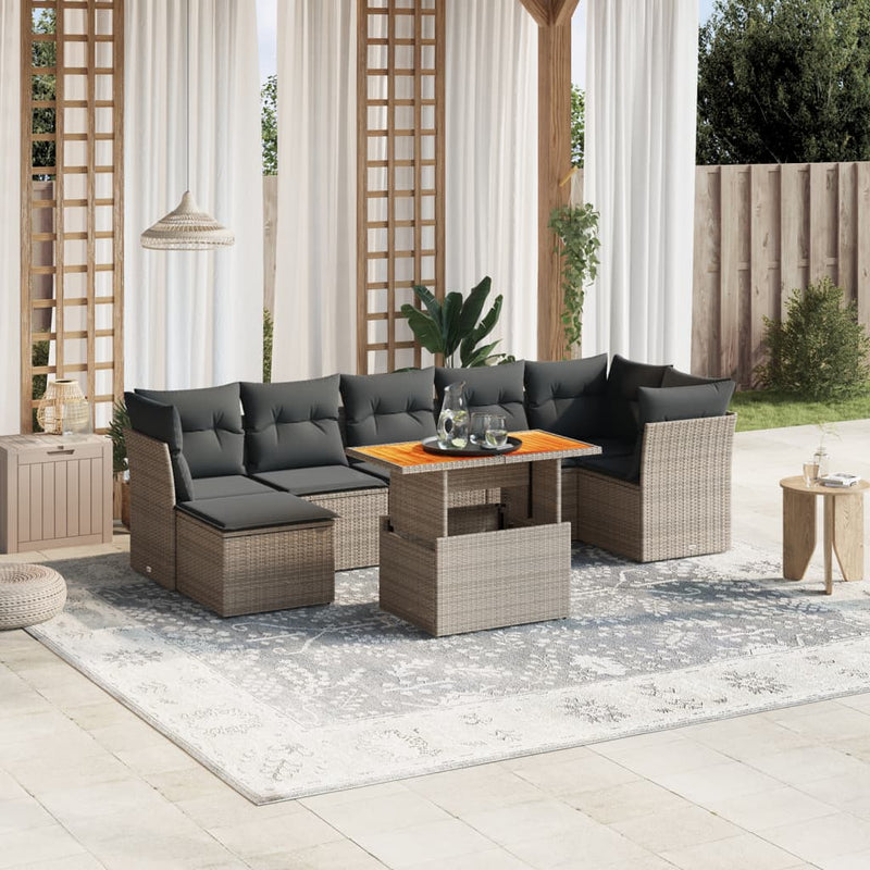 vidaXL 8 Piece Garden Sofa Set with Cushions Grey Poly Rattan