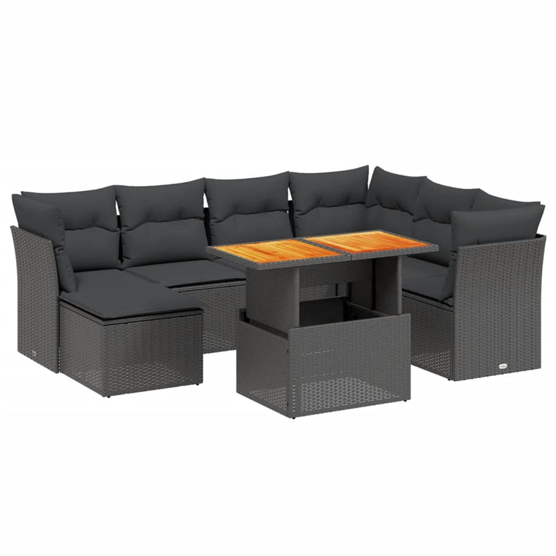 vidaXL 8 Piece Garden Sofa Set with Cushions Black Poly Rattan