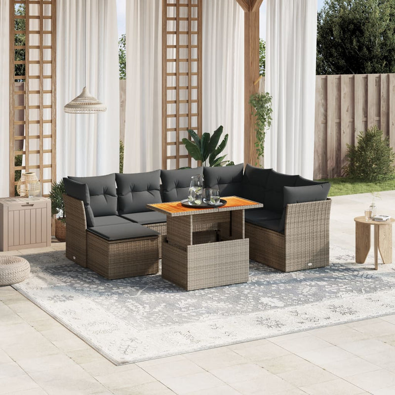 vidaXL 8 Piece Garden Sofa Set with Cushions Grey Poly Rattan