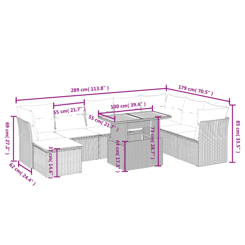 vidaXL 9 Piece Garden Sofa Set with Cushions Grey Poly Rattan
