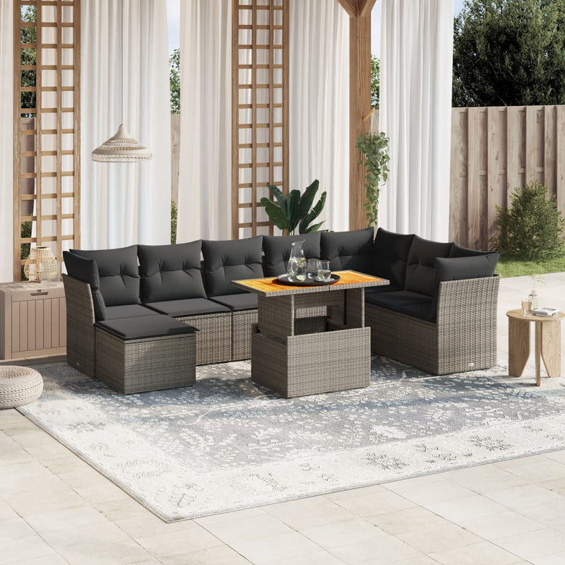 vidaXL 9 Piece Garden Sofa Set with Cushions Grey Poly Rattan