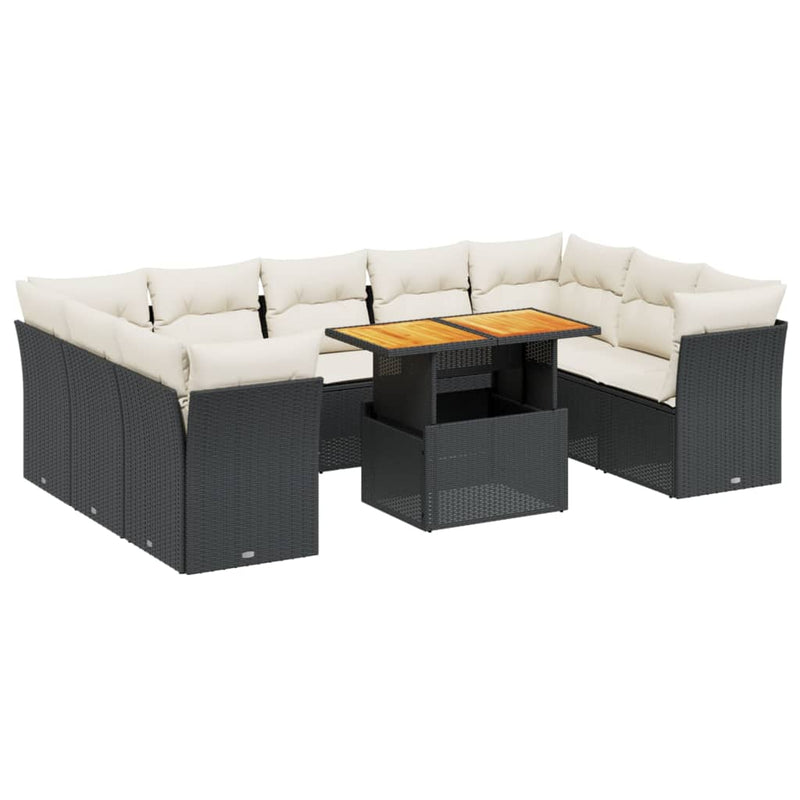 vidaXL 10 Piece Garden Sofa Set with Cushions Black Poly Rattan