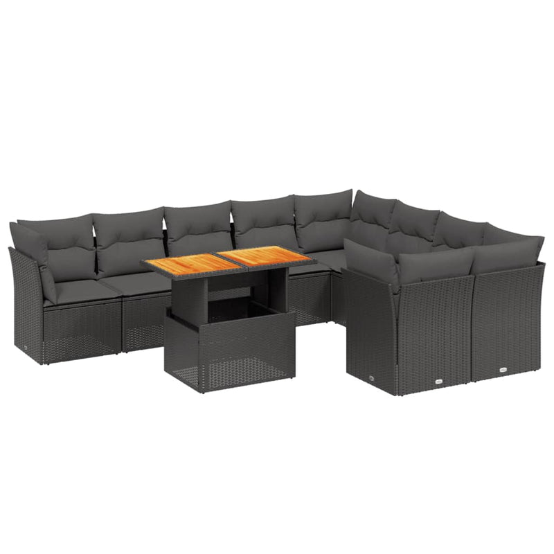 vidaXL 10 Piece Garden Sofa Set with Cushions Black Poly Rattan