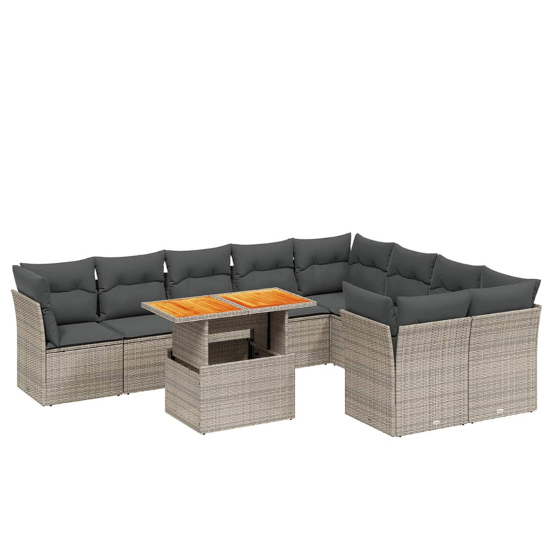vidaXL 10 Piece Garden Sofa Set with Cushions Grey Poly Rattan
