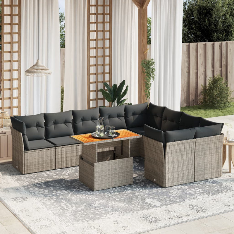 vidaXL 10 Piece Garden Sofa Set with Cushions Grey Poly Rattan