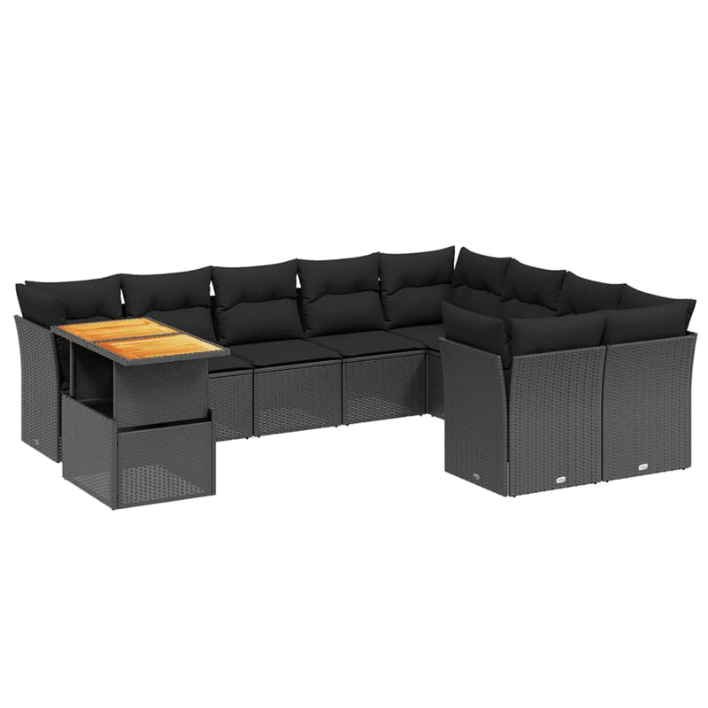 vidaXL 10 Piece Garden Sofa Set with Cushions Black Poly Rattan