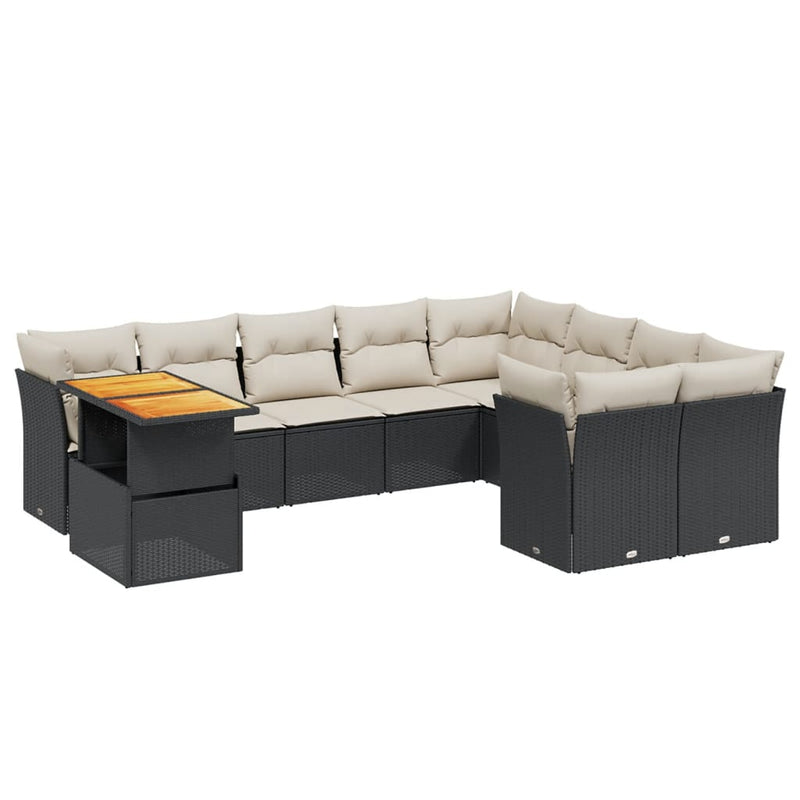 vidaXL 10 Piece Garden Sofa Set with Cushions Black Poly Rattan