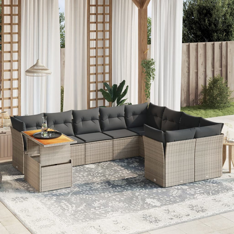 vidaXL 10 Piece Garden Sofa Set with Cushions Grey Poly Rattan