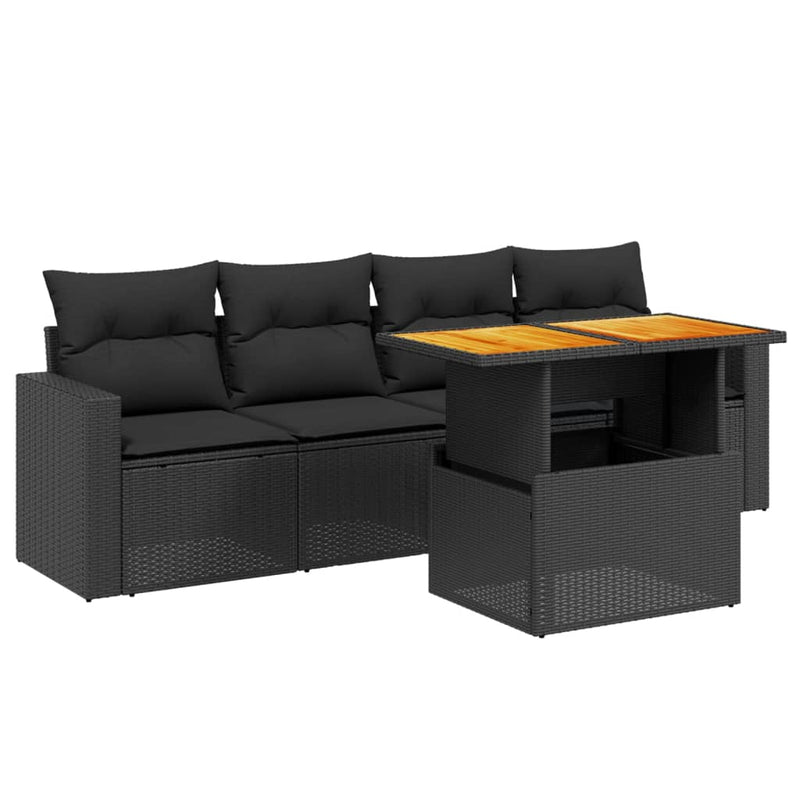 vidaXL 5 Piece Garden Sofa Set with Cushions Black Poly Rattan