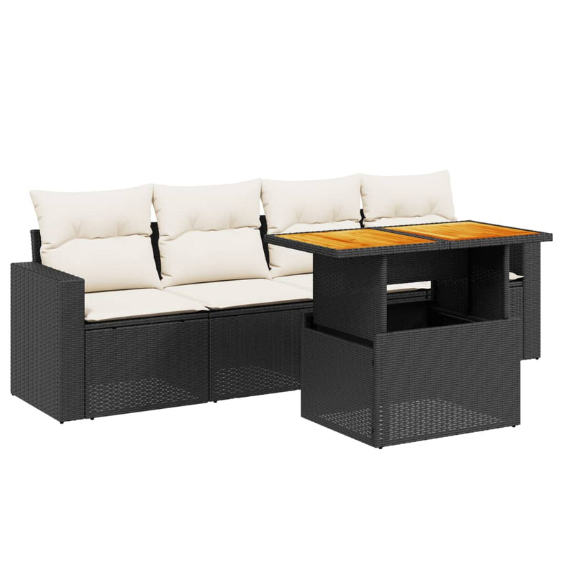 vidaXL 5 Piece Garden Sofa Set with Cushions Black Poly Rattan