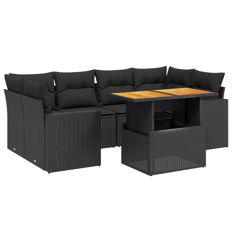 vidaXL 7 Piece Garden Sofa Set with Cushions Black Poly Rattan