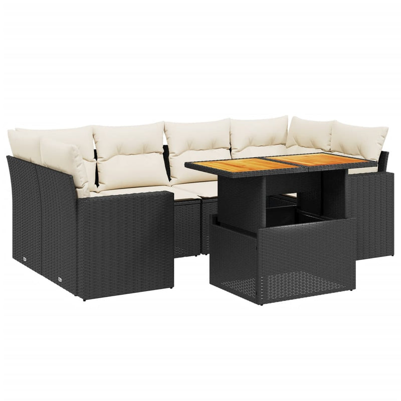 vidaXL 7 Piece Garden Sofa Set with Cushions Black Poly Rattan