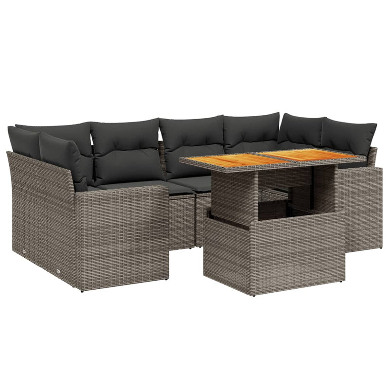 vidaXL 7 Piece Garden Sofa Set with Cushions Grey Poly Rattan