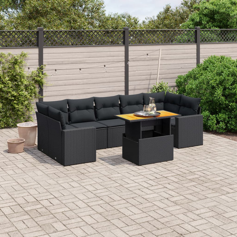 vidaXL 8 Piece Garden Sofa Set with Cushions Black Poly Rattan