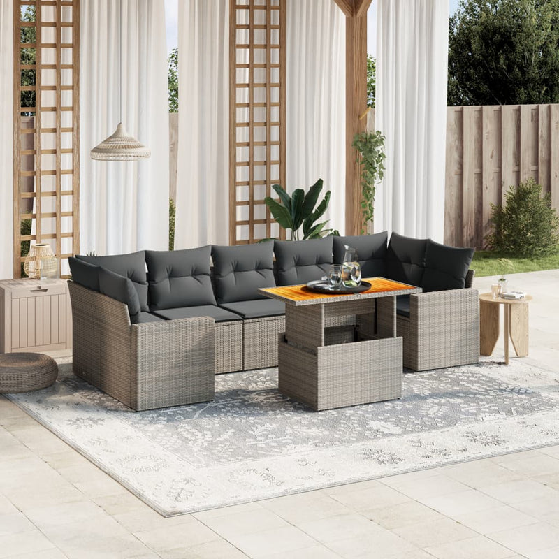 vidaXL 8 Piece Garden Sofa Set with Cushions Grey Poly Rattan