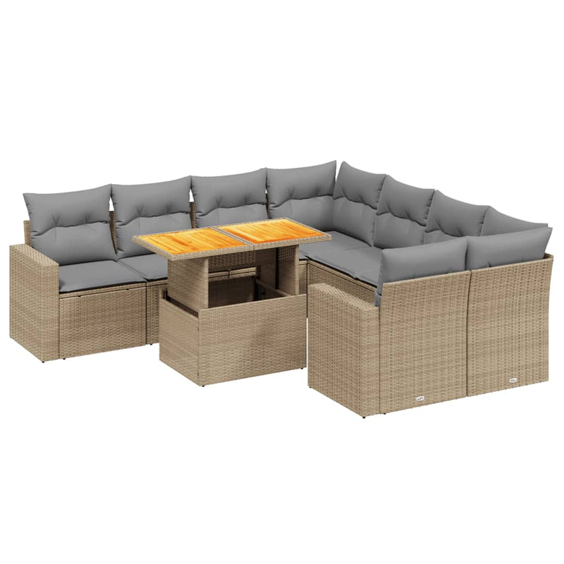 vidaXL 9 Piece Garden Sofa Set with Cushions Beige Poly Rattan