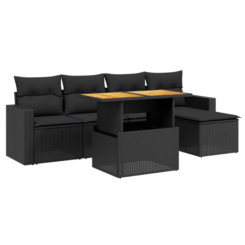 vidaXL 6 Piece Garden Sofa Set with Cushions Black Poly Rattan