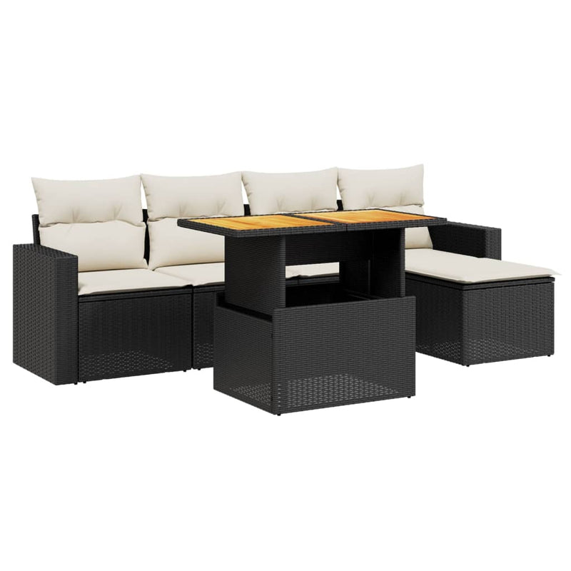 vidaXL 6 Piece Garden Sofa Set with Cushions Black Poly Rattan