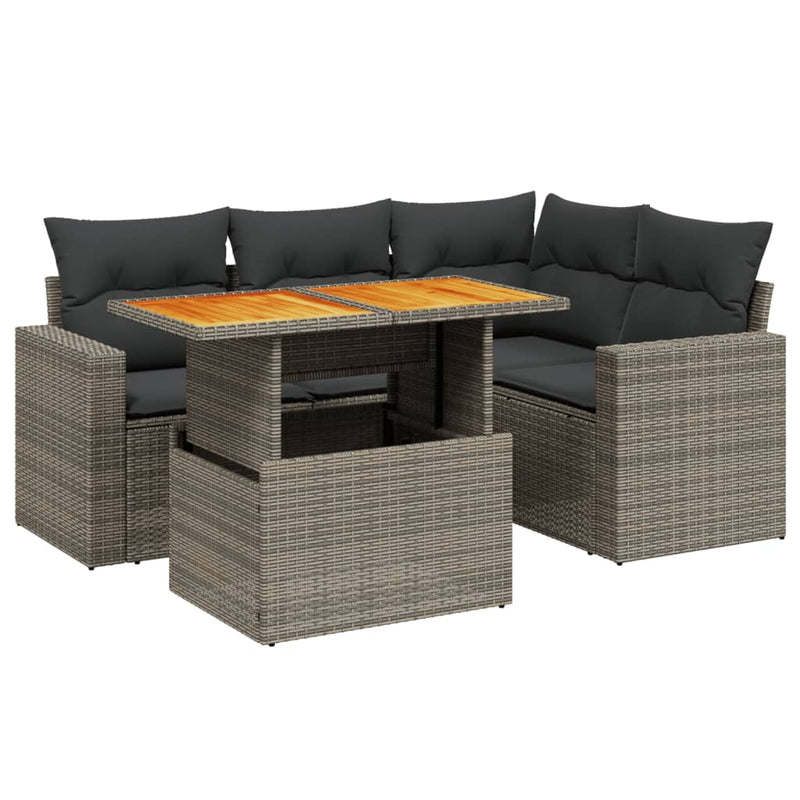 vidaXL 5 Piece Garden Sofa Set with Cushions Grey Poly Rattan