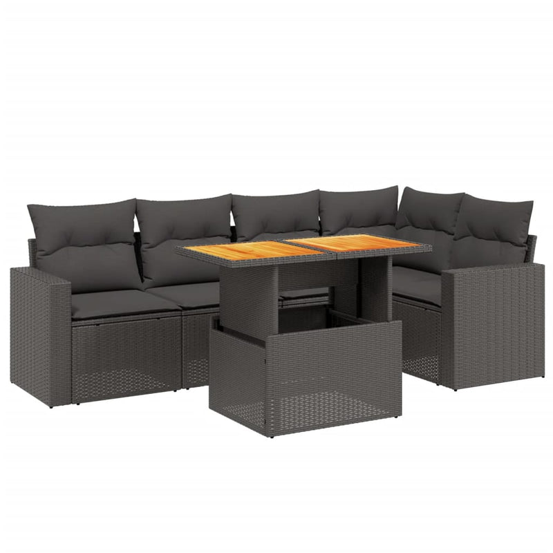 6 Piece Garden Sofa Set with Cushions Black Poly Rattan