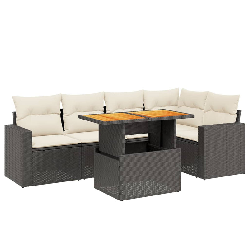vidaXL 6 Piece Garden Sofa Set with Cushions Black Poly Rattan
