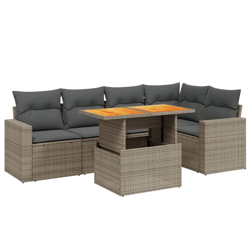 vidaXL 6 Piece Garden Sofa Set with Cushions Grey Poly Rattan