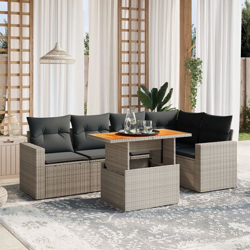 vidaXL 6 Piece Garden Sofa Set with Cushions Grey Poly Rattan