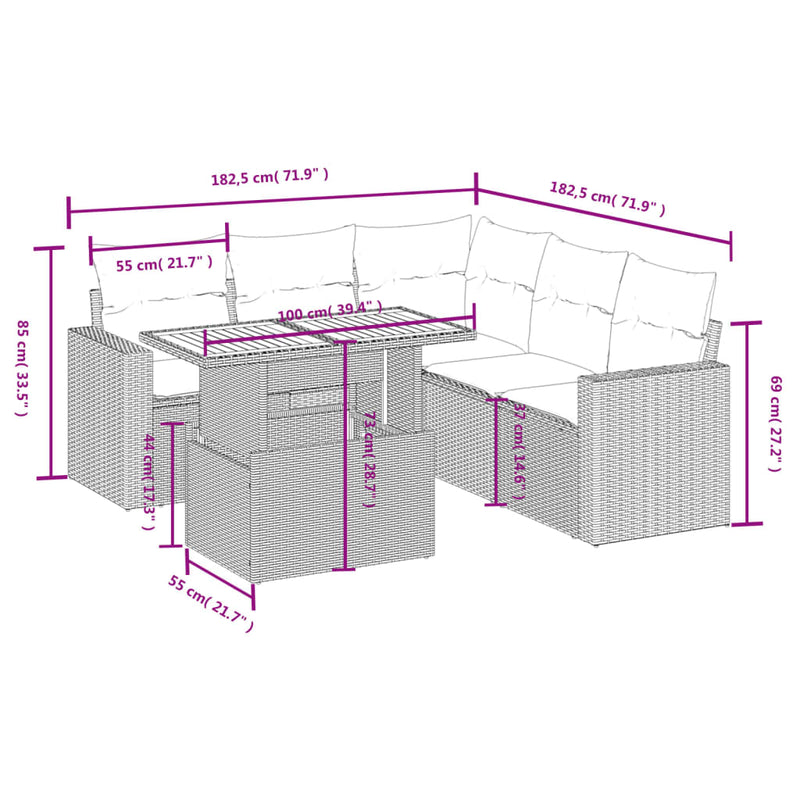 vidaXL 6 Piece Garden Sofa Set with Cushions Black Poly Rattan