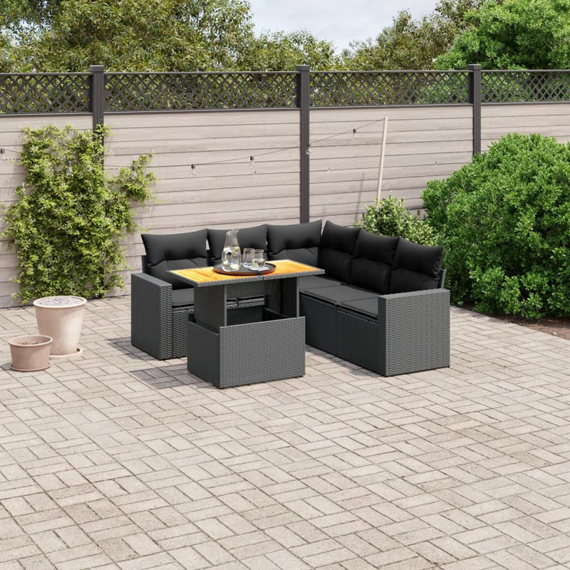 vidaXL 6 Piece Garden Sofa Set with Cushions Black Poly Rattan