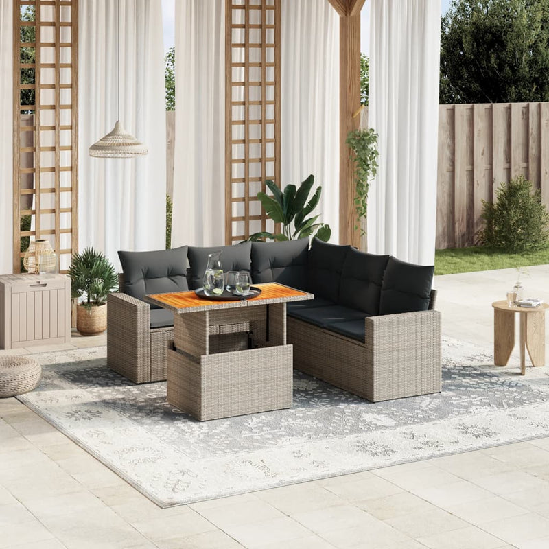 vidaXL 6 Piece Garden Sofa Set with Cushions Grey Poly Rattan