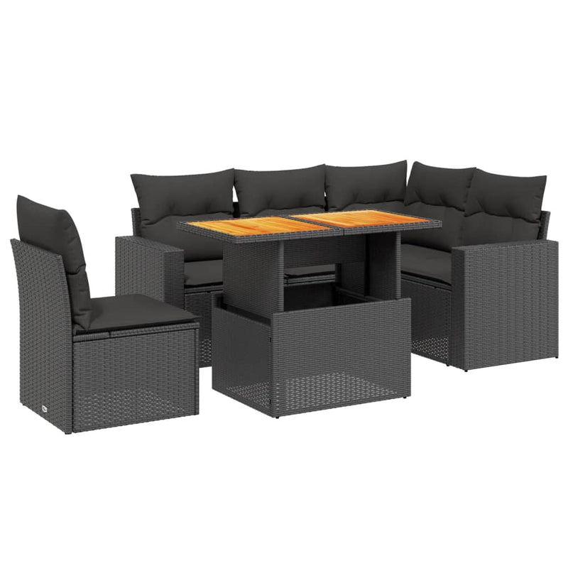 6 Piece Garden Sofa Set with Cushions Black Poly Rattan