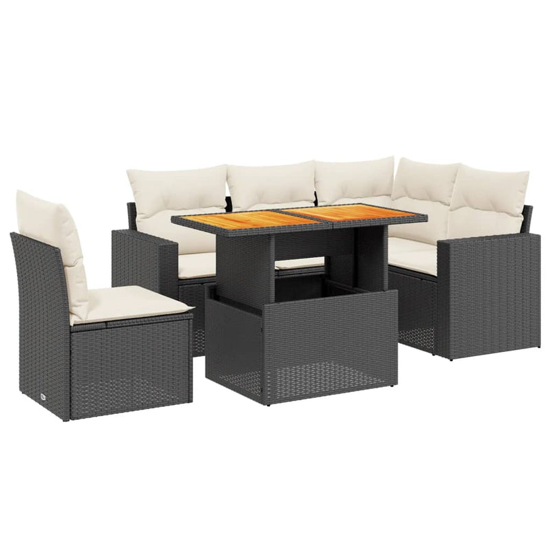 vidaXL 6 Piece Garden Sofa Set with Cushions Black Poly Rattan