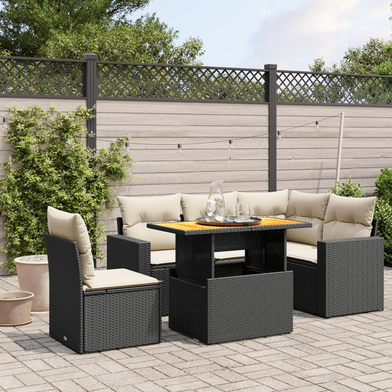 vidaXL 6 Piece Garden Sofa Set with Cushions Black Poly Rattan