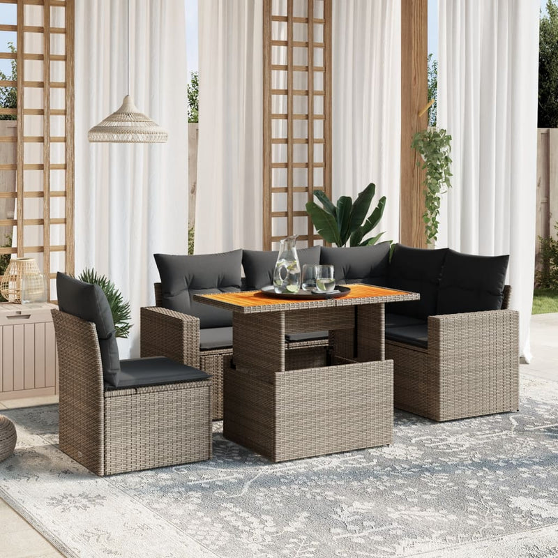 vidaXL 6 Piece Garden Sofa Set with Cushions Grey Poly Rattan