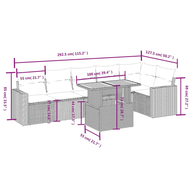 vidaXL 7 Piece Garden Sofa Set with Cushions Grey Poly Rattan