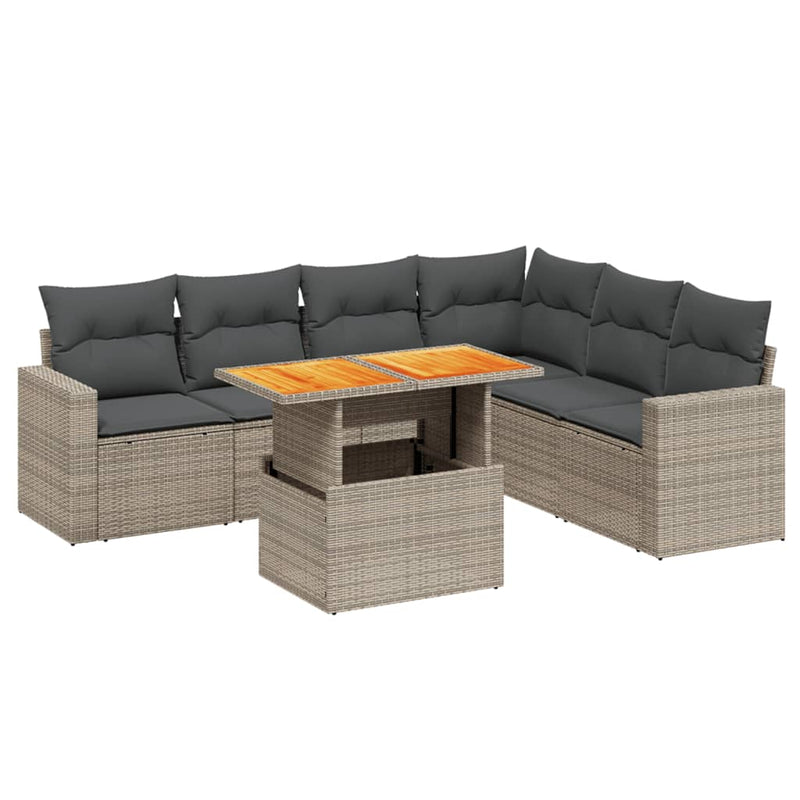 vidaXL 7 Piece Garden Sofa Set with Cushions Grey Poly Rattan