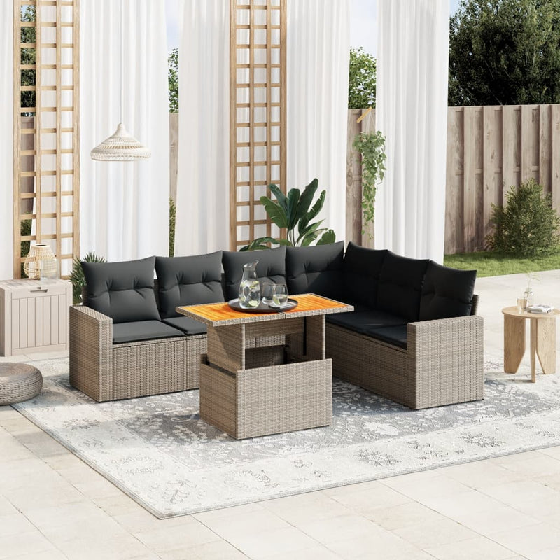 vidaXL 7 Piece Garden Sofa Set with Cushions Grey Poly Rattan