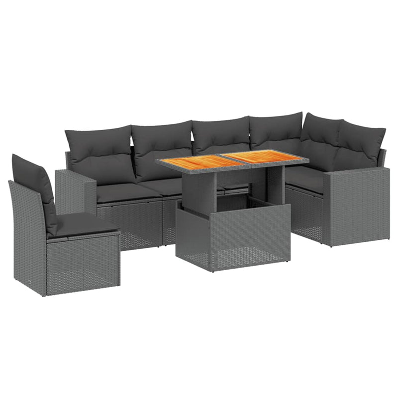 7 Piece Garden Sofa Set with Cushions Black Poly Rattan