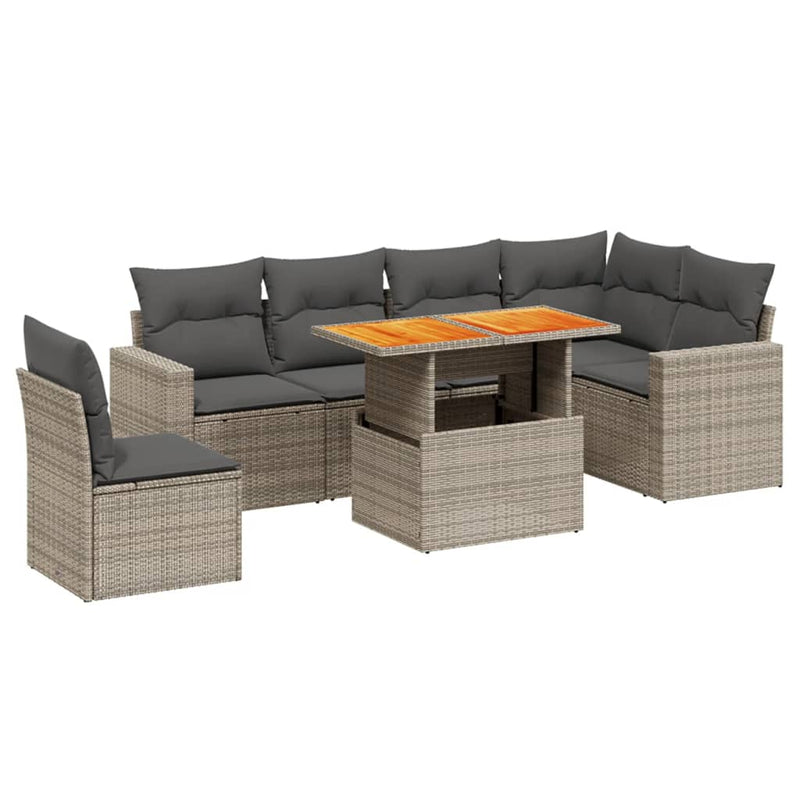 vidaXL 7 Piece Garden Sofa Set with Cushions Grey Poly Rattan