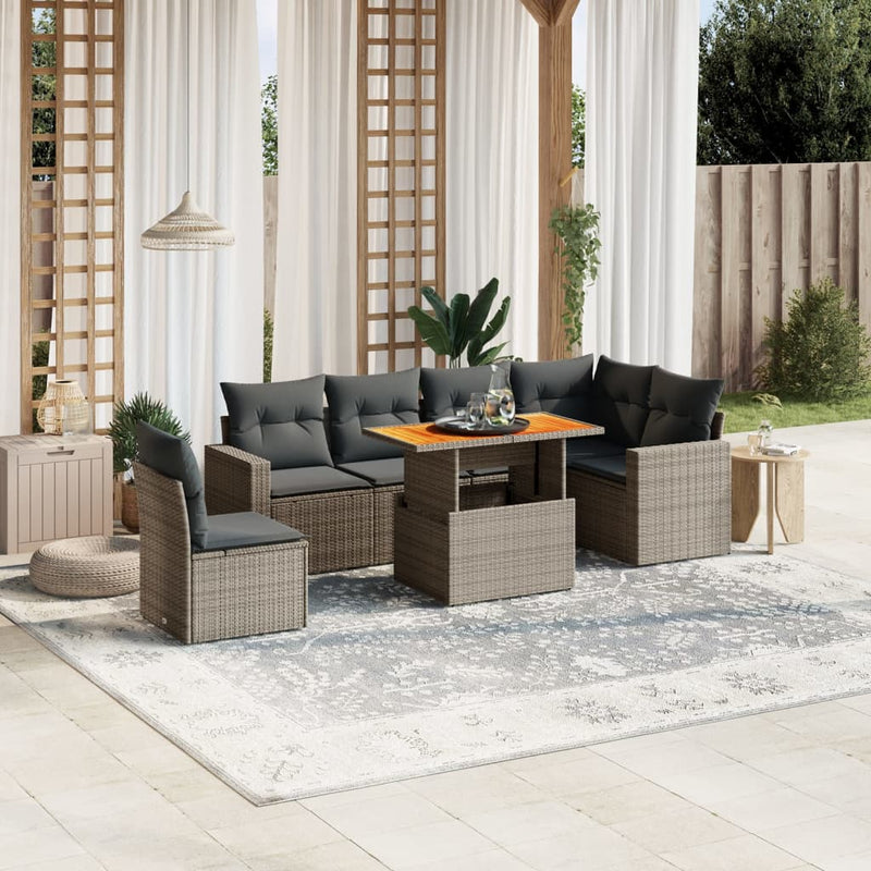 vidaXL 7 Piece Garden Sofa Set with Cushions Grey Poly Rattan