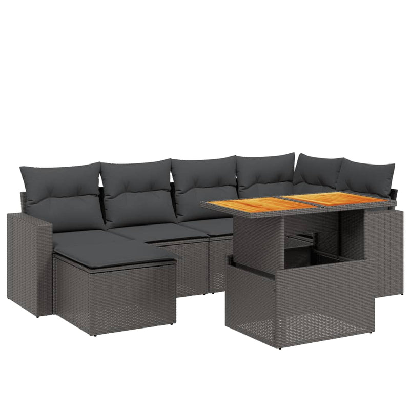 7 Piece Garden Sofa Set with Cushions Black Poly Rattan