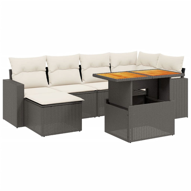vidaXL 7 Piece Garden Sofa Set with Cushions Black Poly Rattan