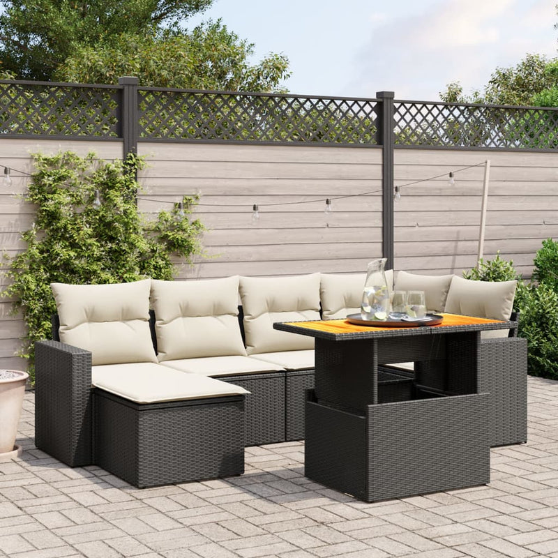 vidaXL 7 Piece Garden Sofa Set with Cushions Black Poly Rattan