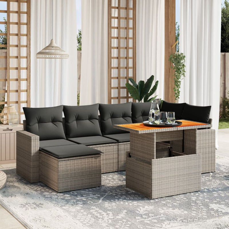 vidaXL 7 Piece Garden Sofa Set with Cushions Grey Poly Rattan