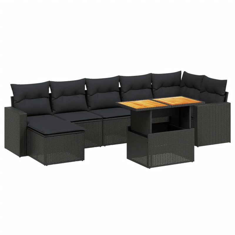 8 Piece Garden Sofa Set with Cushions Black Poly Rattan