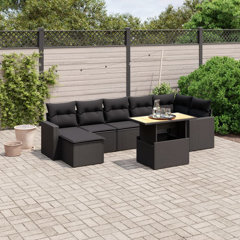 vidaXL 8 Piece Garden Sofa Set with Cushions Black Poly Rattan