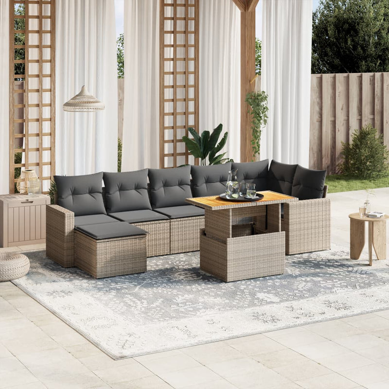 vidaXL 8 Piece Garden Sofa Set with Cushions Grey Poly Rattan