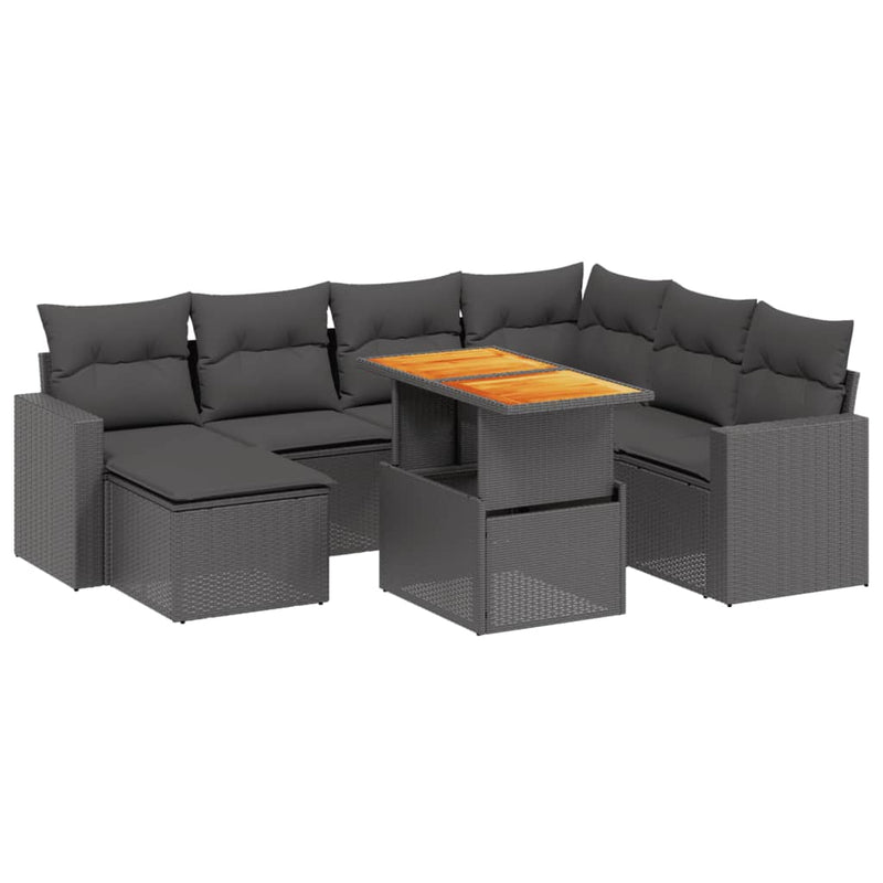 vidaXL 8 Piece Garden Sofa Set with Cushions Black Poly Rattan